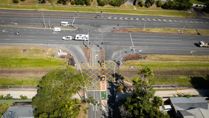Aerial view of a large intersection