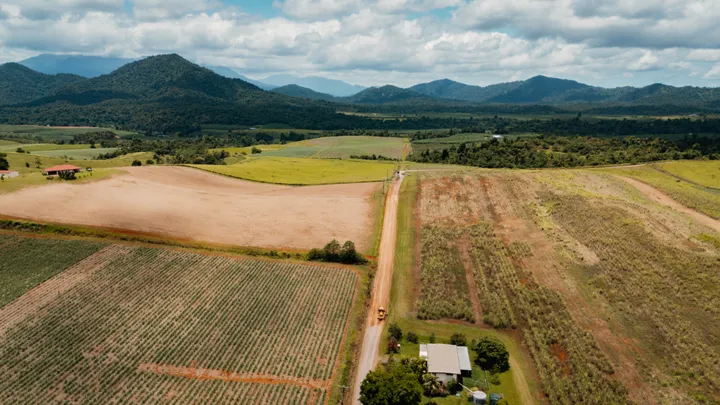 Rural cassowary coast, with aerial view of road stabilisaiton project