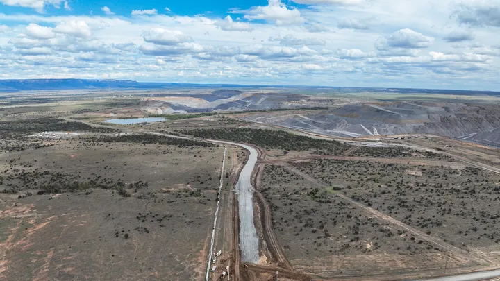 Aerial perspective of road formation and site preparation for mining infrastructure, highlighting Durack Civil's expertise in large-scale civil construction projects