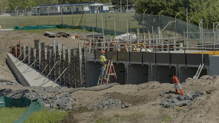 Durack Civil constructing new culvert crossings with retaining walls and preparing for pavement works at Gold Coast Airport.